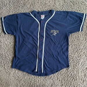 Vtg Hank Aaron Originals Large Blue Houston Astros Baseball MLB Button Up Shirt